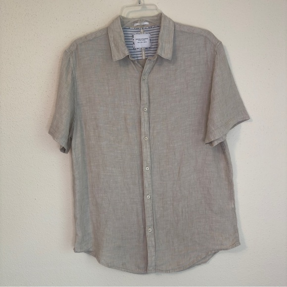 Denim & Flower Other - Denim & Flower Ricky Singh Shirt Men L Beige Short Sleeve Button Up Linen Resort